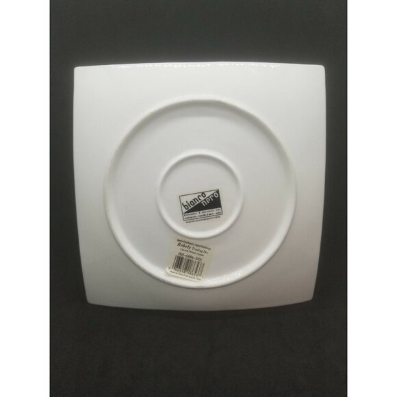 Bianco Nero Wave Square Serving Platters Embossed Swirl Ceramic Set of Two - Picture 4 of 5